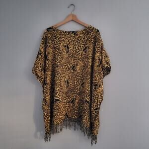 InGear Cheetah Print Pullover Fringe Top OSFM